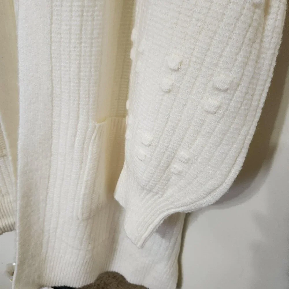 Terra Sky Popcorn Stitch Open Duster, Cream,  NWT - Picture 8 of 12